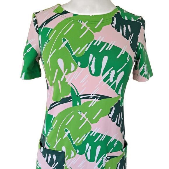 Persifor Carter Short Sleeve Dress Size XS Beverly Hills Banana Leaf Pink Green - Picture 4 of 10